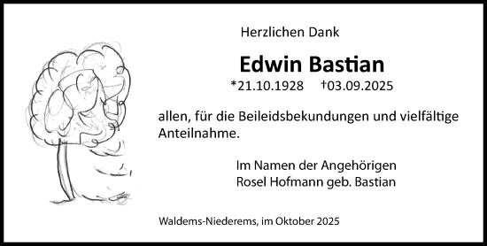 Traueranzeige von Edwin Bastian von Camberger Anzeiger