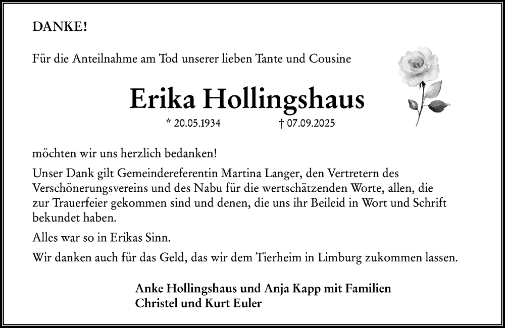  Traueranzeige für Erika Hollingshaus vom 30.10.2025 aus Camberger Anzeiger