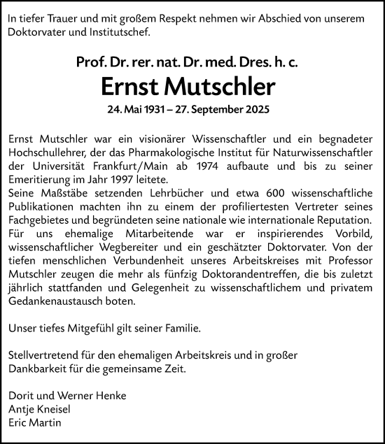 Traueranzeige von Ernst Mutschler von Allgemeine Zeitung Mainz