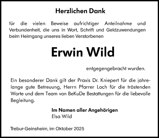 Traueranzeige von Erwin Wild von Groß-Gerauer Echo