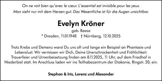 Traueranzeige von Evelyn Kröner von Wetzlarer Neue Zeitung