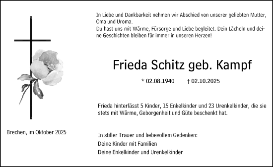Traueranzeige von Frieda Schitz von Camberger Anzeiger