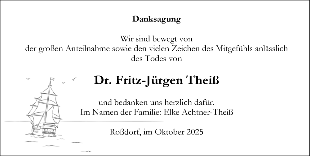  Traueranzeige für Fritz-Jürgen Theiß vom 25.10.2025 aus Darmstädter Echo