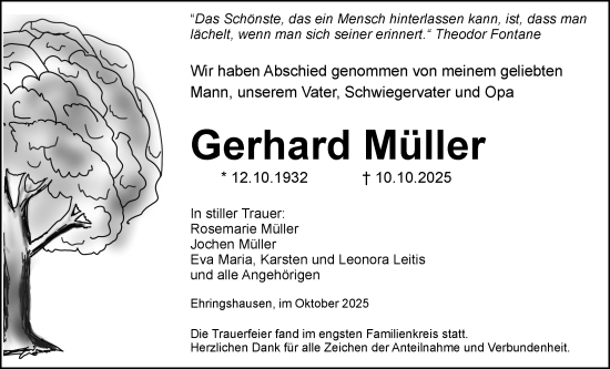 Traueranzeige von Gerhard Müller von Wetzlarer Neue Zeitung