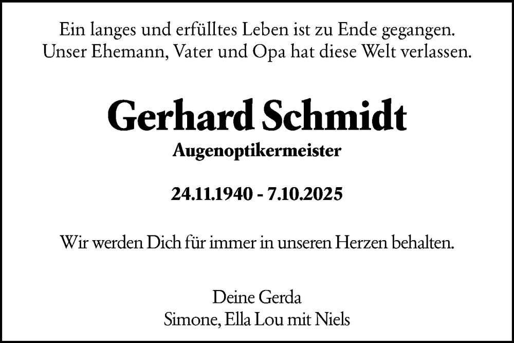  Traueranzeige für Gerhard Schmidt vom 18.10.2025 aus Darmstädter Echo