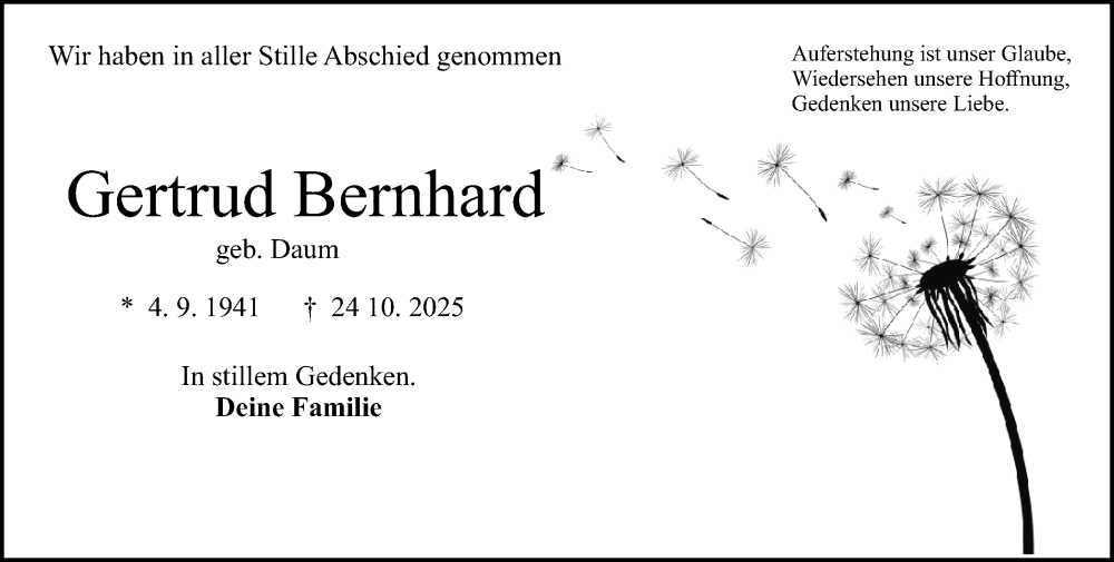  Traueranzeige für Gertrud Bernhard vom 01.11.2025 aus Darmstädter Echo