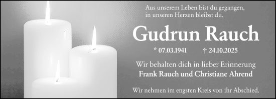 Traueranzeige von Gudrun Rauch von Wiesbadener Kurier