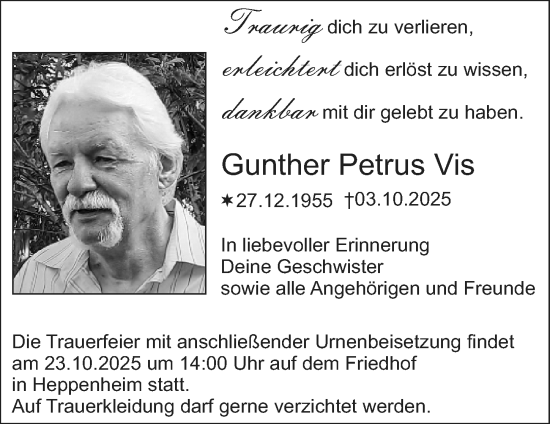 Traueranzeige von Gunther Petrus Vis von Starkenburger Echo