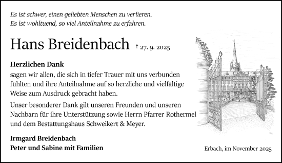 Traueranzeige von Hans Breidenbach von Odenwälder Echo