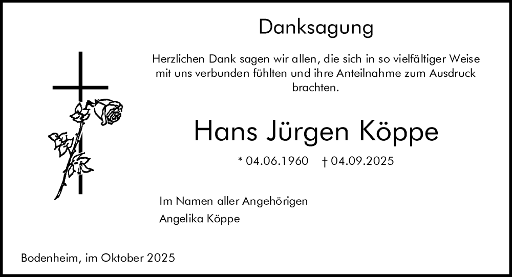  Traueranzeige für Hans Jürgen Köppe vom 04.10.2025 aus Allgemeine Zeitung Mainz