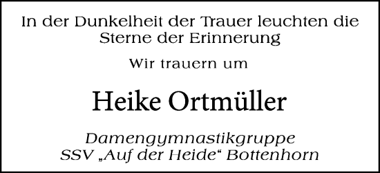 Traueranzeige von Heike Ortmüller von Hinterländer Anzeiger
