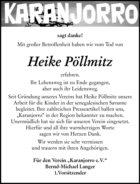 Traueranzeige von Heike Pöllmitz von Wetzlarer Neue Zeitung