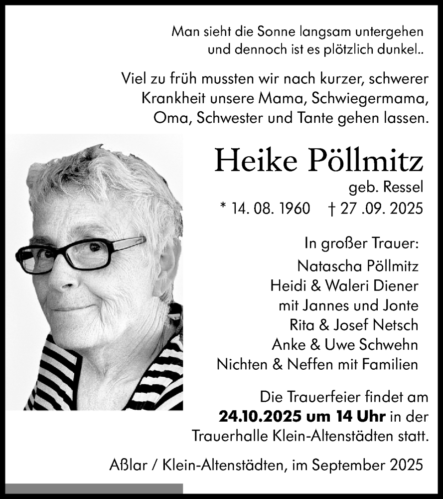  Traueranzeige für Heike Pöllmitz vom 04.10.2025 aus Wetzlarer Neue Zeitung