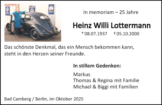 Traueranzeige von Heinz Willi Lottermann von Camberger Anzeiger
