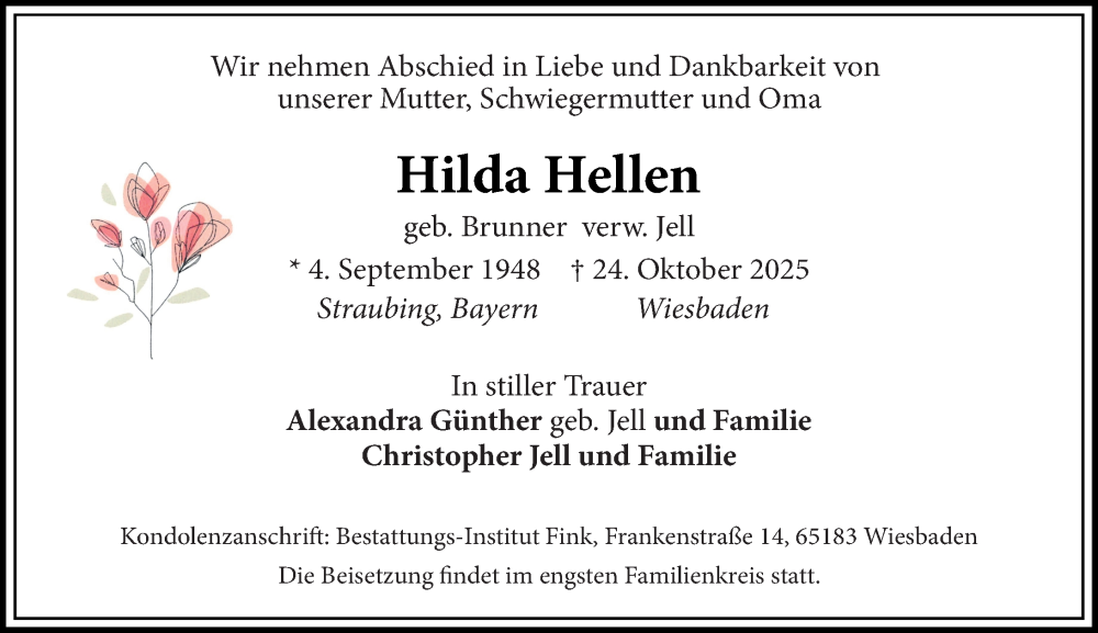  Traueranzeige für Hilda Hellen vom 01.11.2025 aus Wiesbadener Kurier