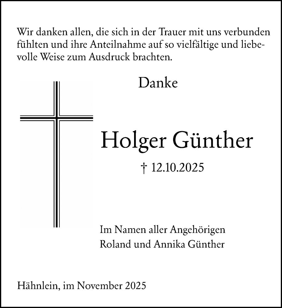  Traueranzeige für Holger Günther vom 01.11.2025 aus Darmstädter Echo