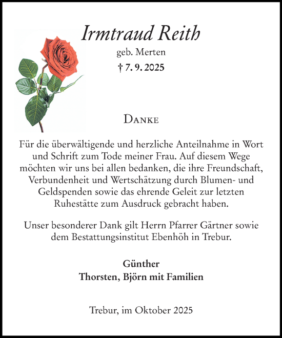 Traueranzeige von Irmtraud Reith von Rüsselsheimer Echo