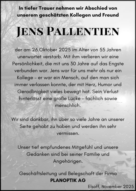 Traueranzeige von Jens Pallentien von Nassauische Neue Presse