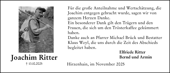 Traueranzeige von Joachim Ritter von Dill Block