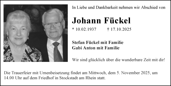 Traueranzeige von Johann Fückel von Groß-Gerauer Echo