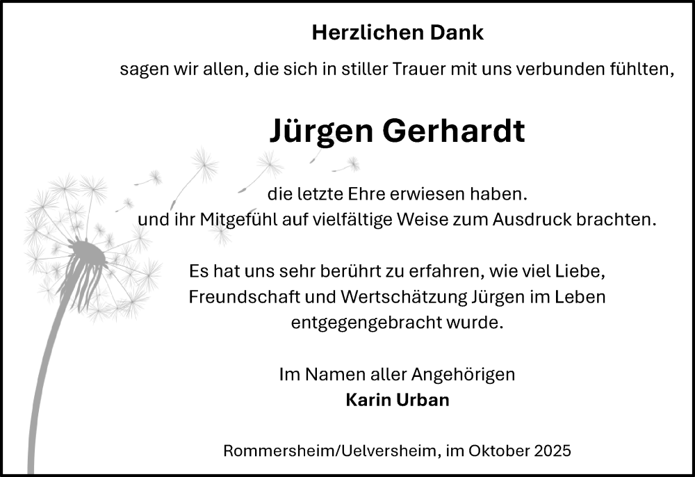  Traueranzeige für Jürgen Gerhardt vom 04.10.2025 aus Allgemeine Zeitung Alzey