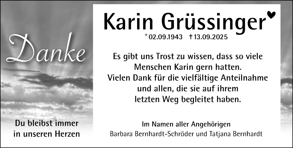 Traueranzeige für Karin Grüssinger vom 01.11.2025 aus Weilburger Tageblatt