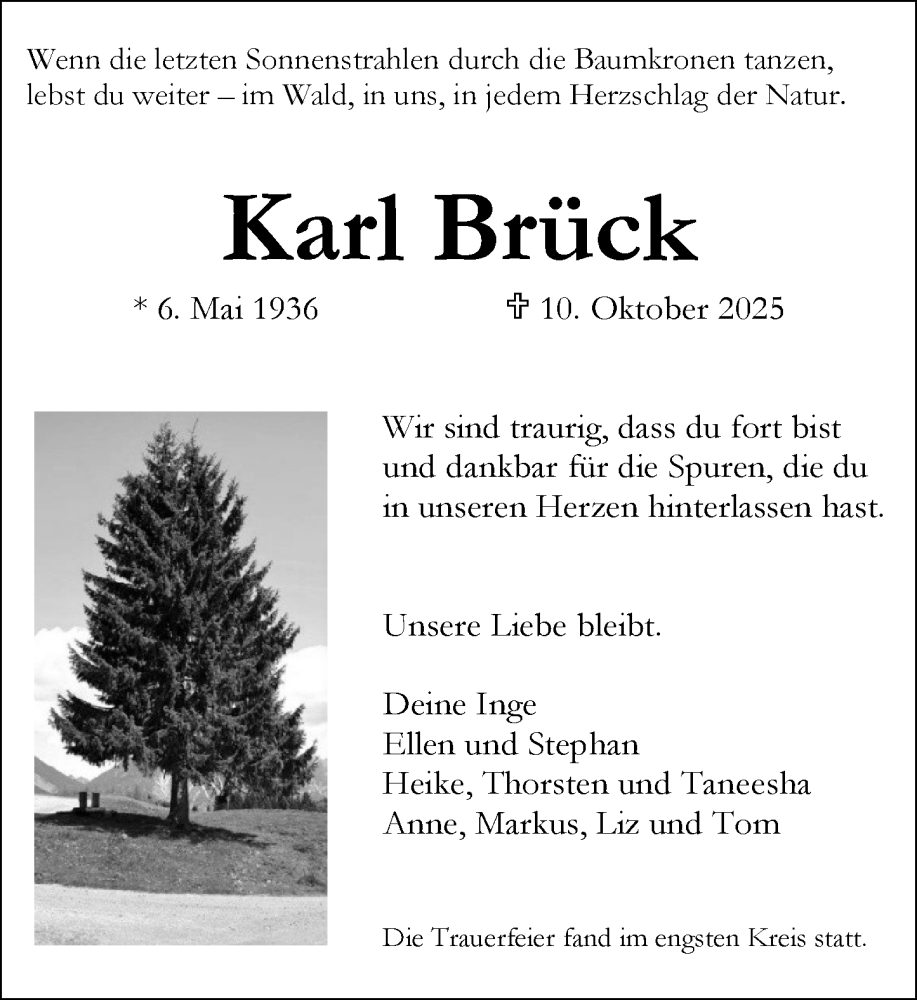 Traueranzeige für Karl Brück vom 25.10.2025 aus Darmstädter Echo