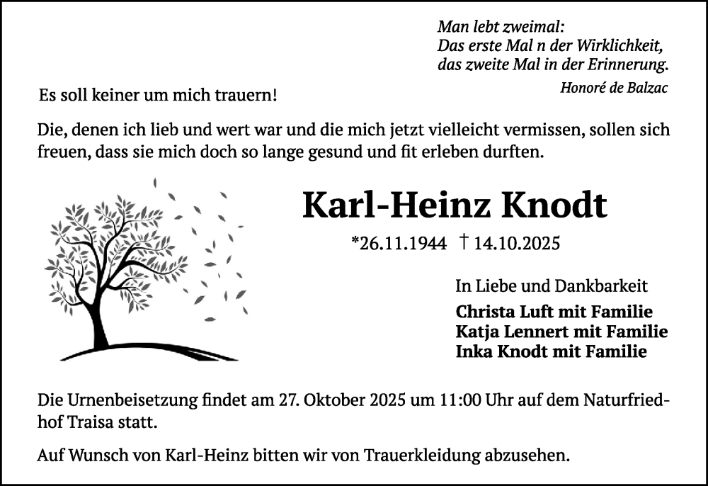  Traueranzeige für Karl-Heinz Knodt vom 18.10.2025 aus Odenwälder Echo