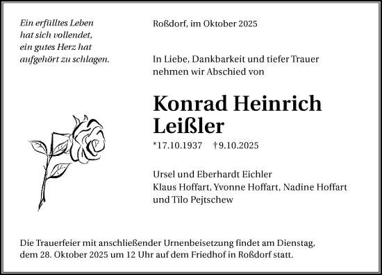 Traueranzeige von Konrad Heinrich Leißler von Darmstädter Echo