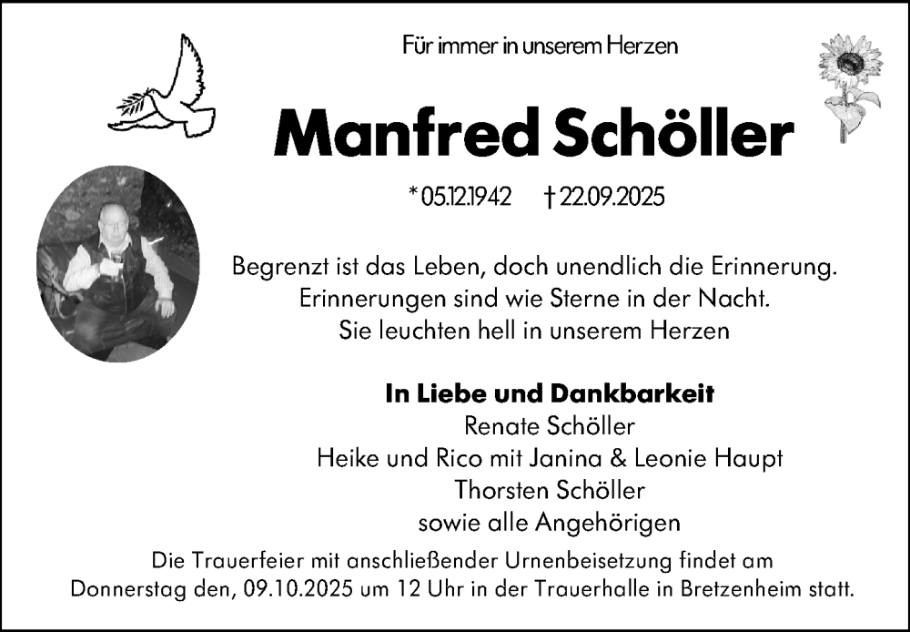  Traueranzeige für Manfred Schöller vom 04.10.2025 aus Allgemeine Zeitung Mainz