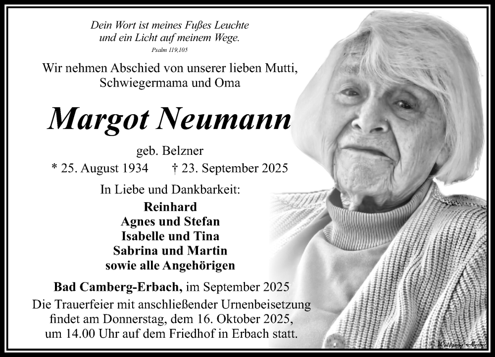  Traueranzeige für Margot Neumann vom 02.10.2025 aus Camberger Anzeiger