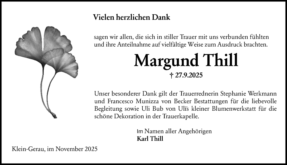  Traueranzeige für Margund Thill vom 01.11.2025 aus Groß-Gerauer Echo