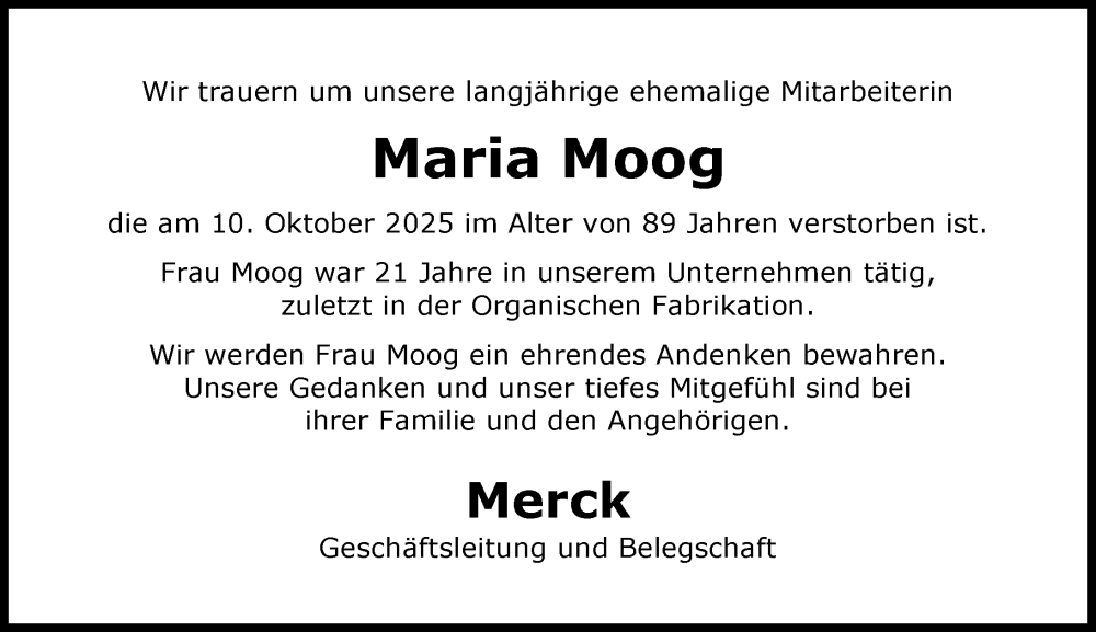  Traueranzeige für Maria Moog vom 01.11.2025 aus Darmstädter Echo