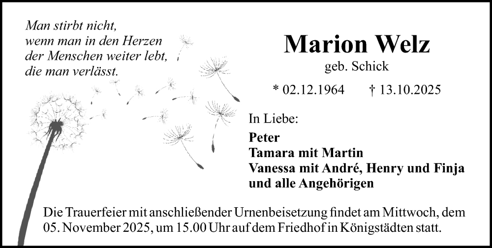  Traueranzeige für Marion Welz vom 25.10.2025 aus Rüsselsheimer Echo