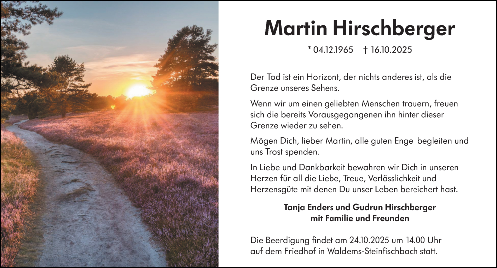  Traueranzeige für Martin Hirschberger vom 23.10.2025 aus Camberger Anzeiger