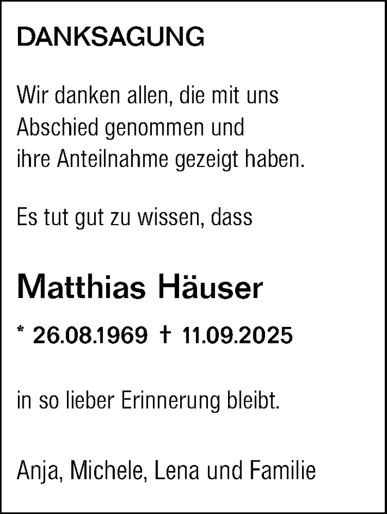  Traueranzeige für Matthias Häuser vom 25.10.2025 aus Darmstädter Echo