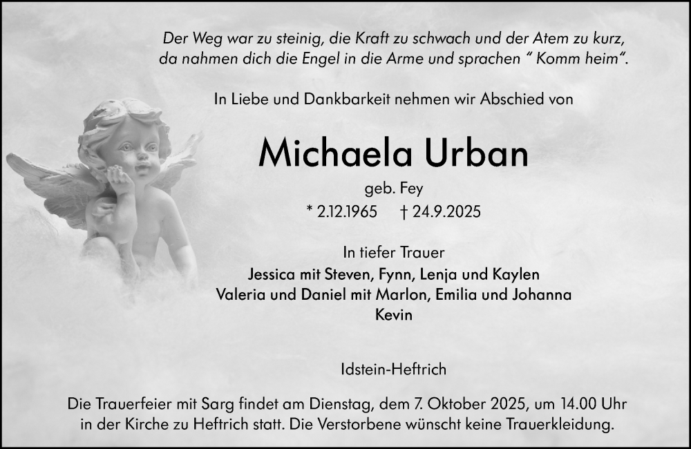  Traueranzeige für Michaela Urban vom 01.10.2025 aus Idsteiner Land/Untertaunus