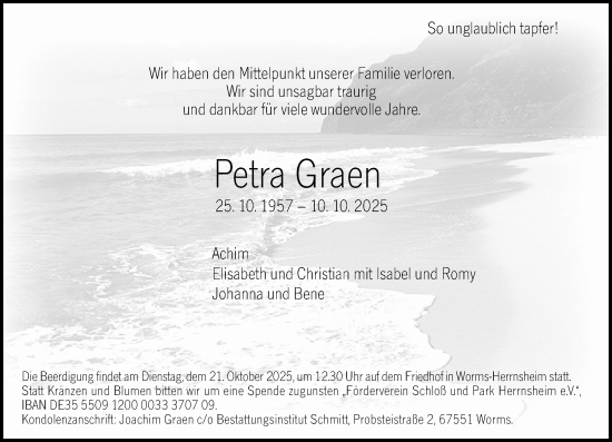 Traueranzeige von Petra Graen von Wormser Zeitung