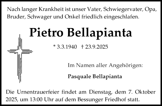 Traueranzeige von Pietro Bellapianta von Darmstädter Echo