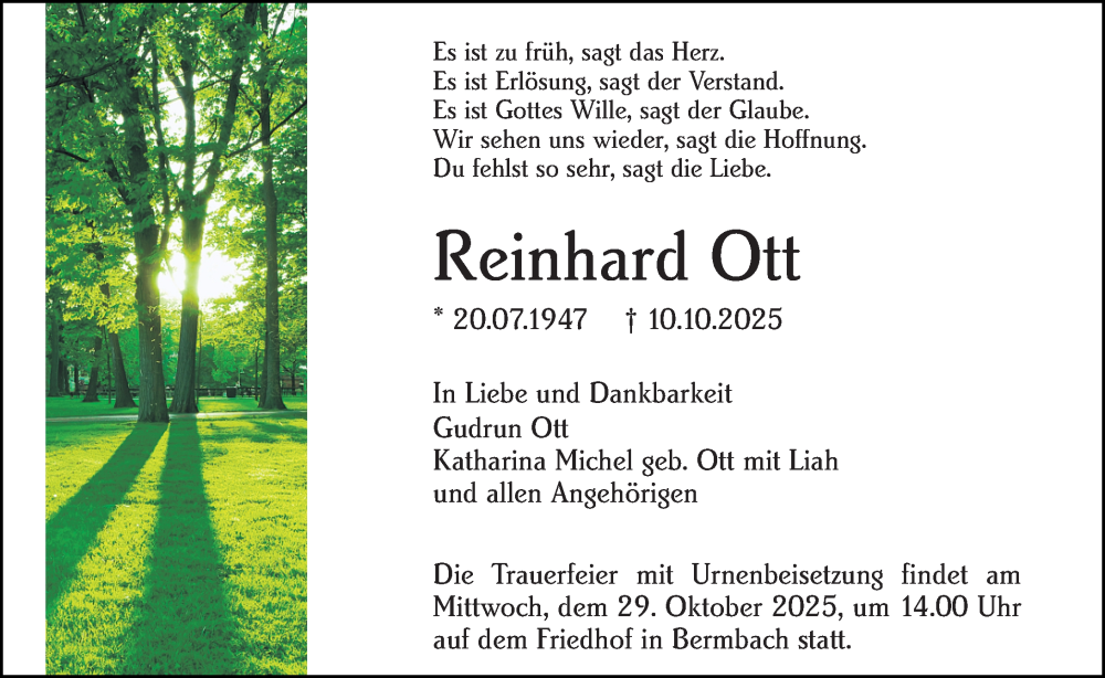  Traueranzeige für Reinhard Ott vom 25.10.2025 aus Idsteiner Land/Untertaunus