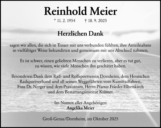 Traueranzeige von Reinhold Meier von Groß-Gerauer Echo