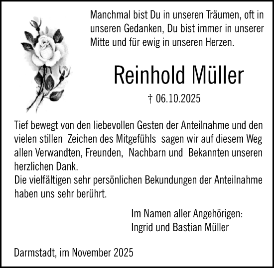 Traueranzeige von Reinhold Müller von Darmstädter Echo
