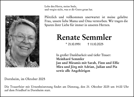 Traueranzeige von Renate Semmler von Groß-Gerauer Echo
