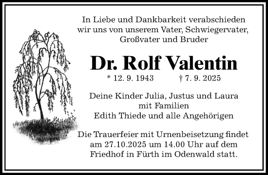 Traueranzeige von Rolf Valentin von Darmstädter Echo