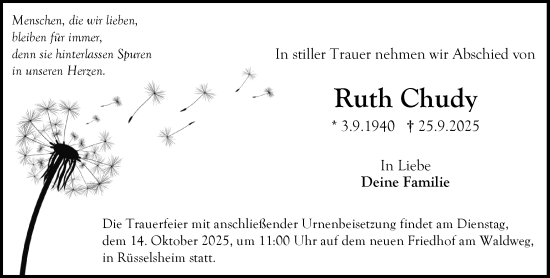 Traueranzeige von Ruth Chudy von Rüsselsheimer Echo