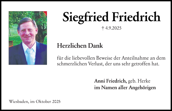 Traueranzeige von Siegfried Friedrich von Wiesbadener Kurier