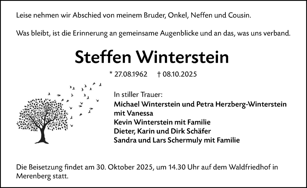  Traueranzeige für Steffen Winterstein vom 30.10.2025 aus Weilburger Tageblatt