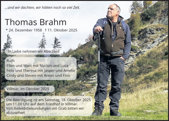 Traueranzeige von Thomas Brahm von Nassauische Neue Presse