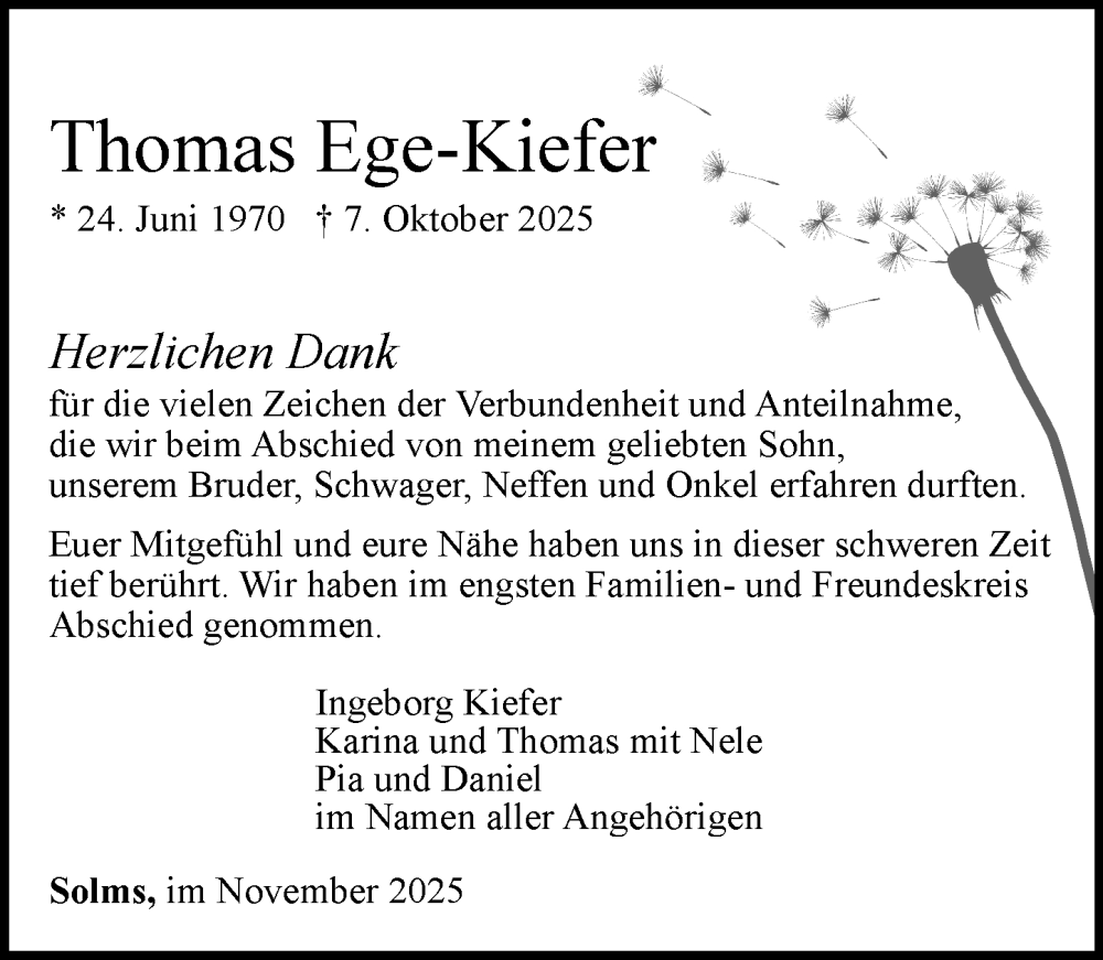  Traueranzeige für Thomas Ege-Kiefer vom 01.11.2025 aus Wetzlarer Neue Zeitung