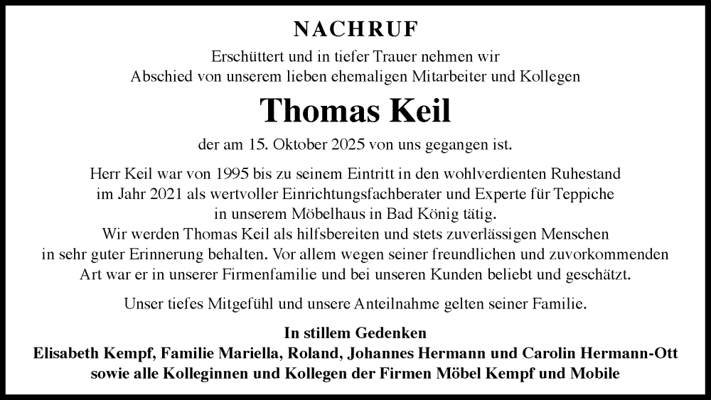  Traueranzeige für Thomas Keil vom 01.11.2025 aus Odenwälder Echo